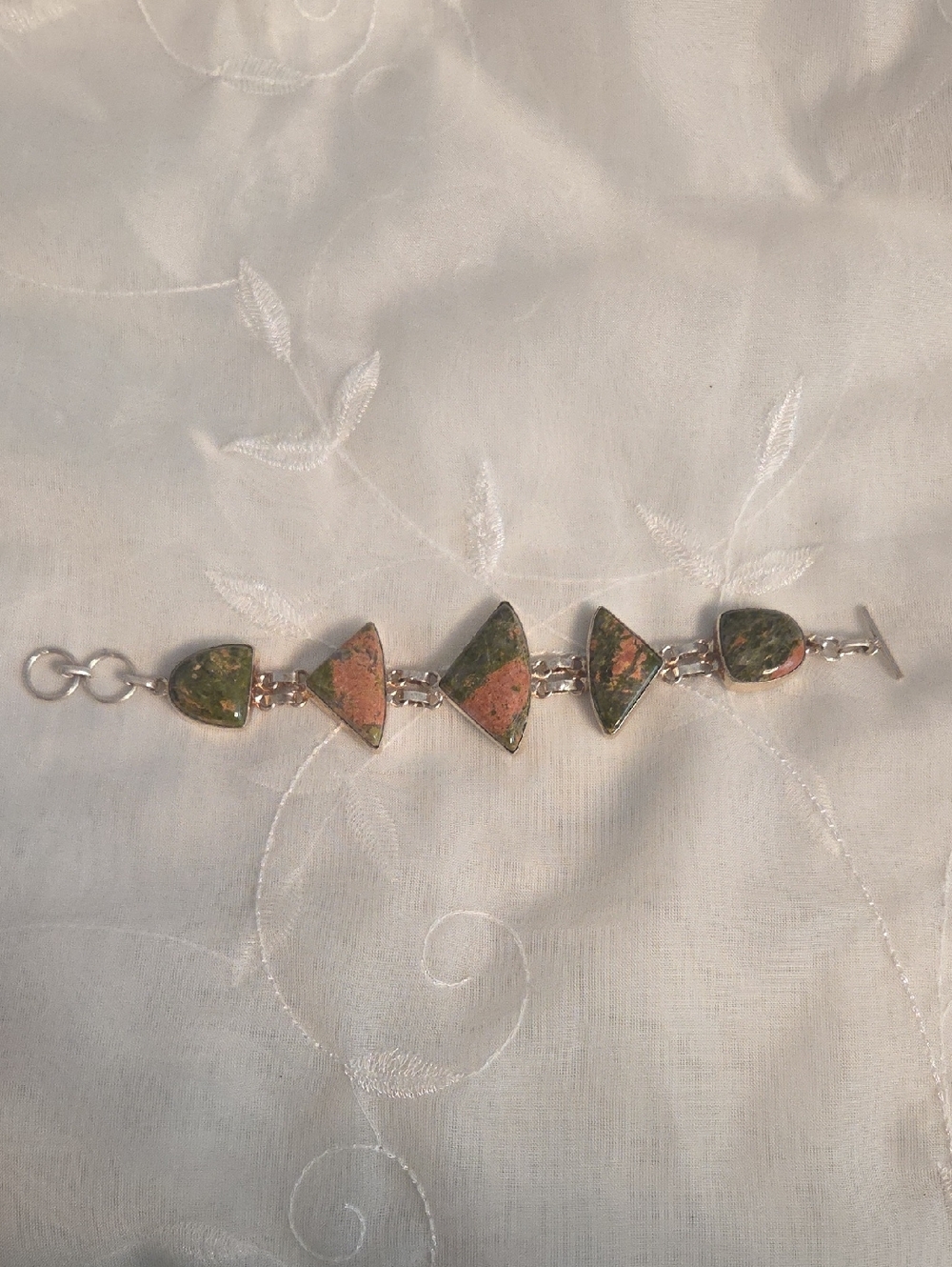 Unakite Stone Silver Bracelet